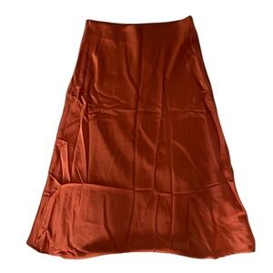 SHEIN Rust Orange Satin Midi Skirt Ribbed Texture Side Zip FBA7917411 Mens M